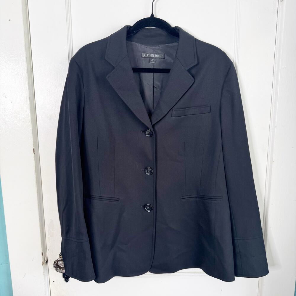 Lafayette 148 New York Classic Black Tailored Wool Blend Blazer Size 14 3 Button